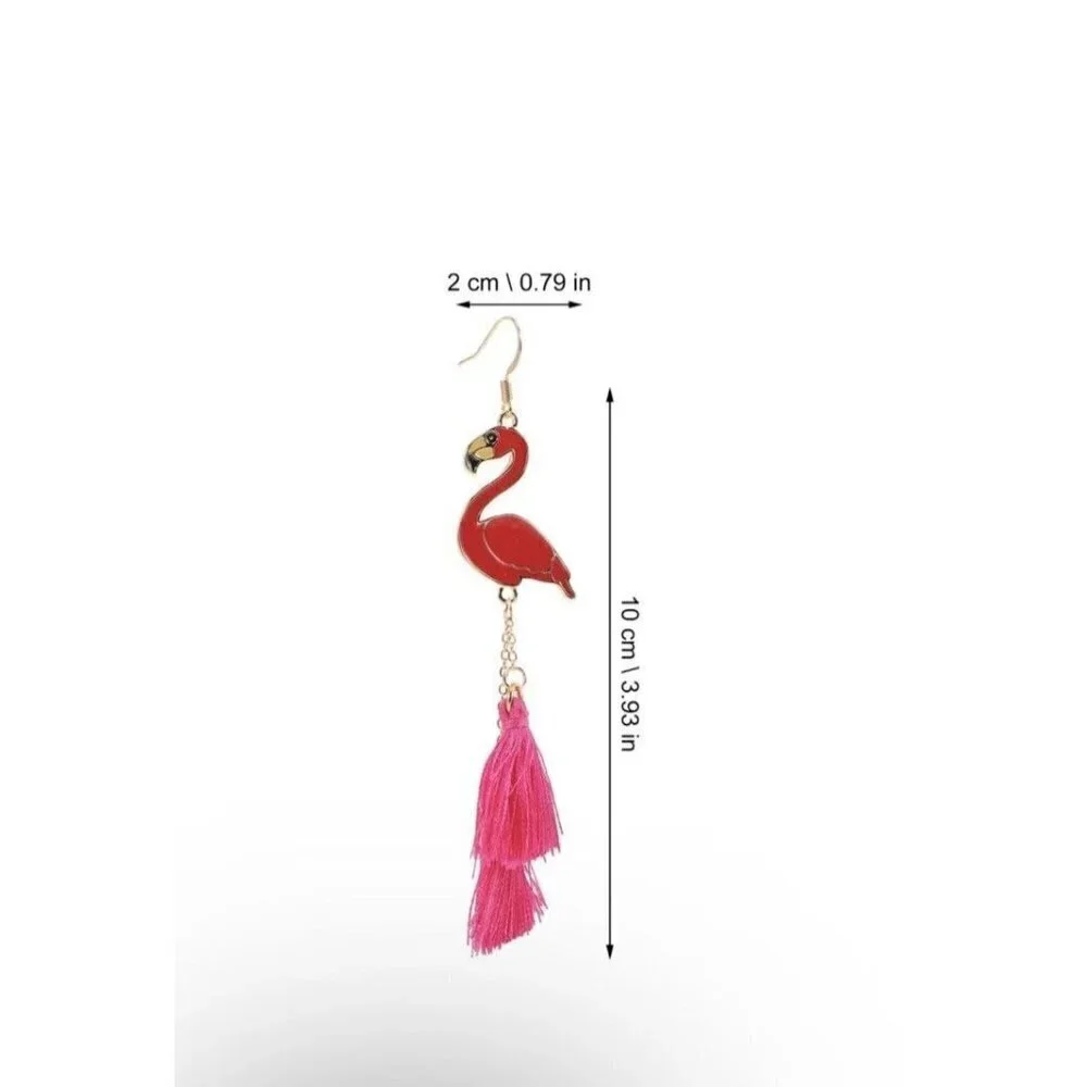 Pink Gold Enamel Flamingo Dangle Fashion Earrings